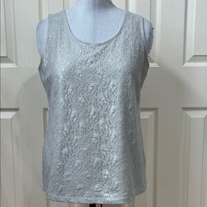 Chico's Metallic Foil Lace Silver Tank Top Sz 3
